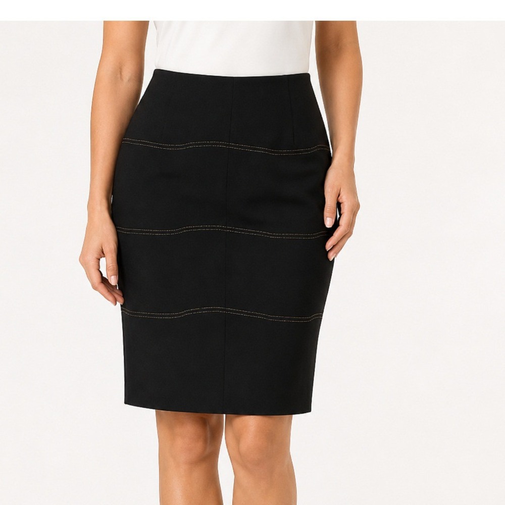 Dane Lewis Womens Size 16 Black Pencil Skirt Stitch Detail Career